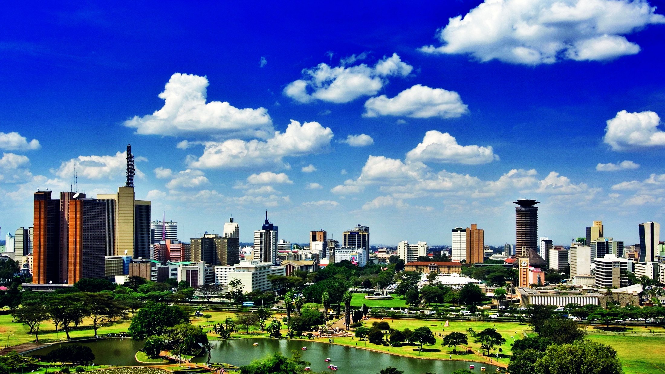 The Nairobi skyline rising above Uhuru Park